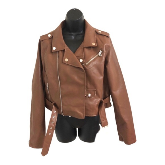 Stoosh brown leather look classic motorcycle biker rocker jacket size XL new - Picture 13 of 15